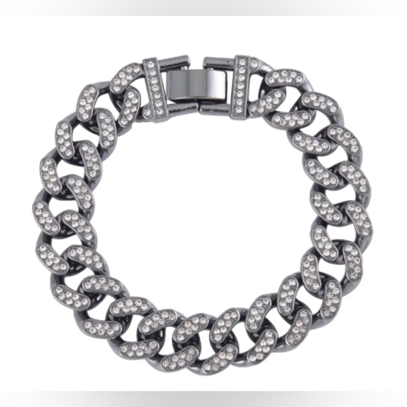 Black silver curb link bracelet, 8", NIB - Picture 3 of 5